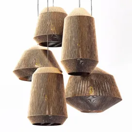 Lamp wood rotang wicker barrel